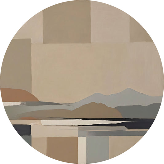Abstracte Beige Berglandschap in Monochrome Tinten aluminium muurcirkel