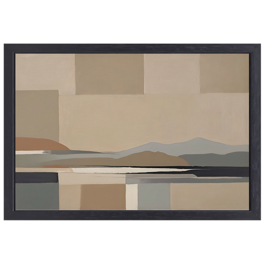 Abstracte Beige Berglandschap in Monochrome Tinten canvas met baklijst