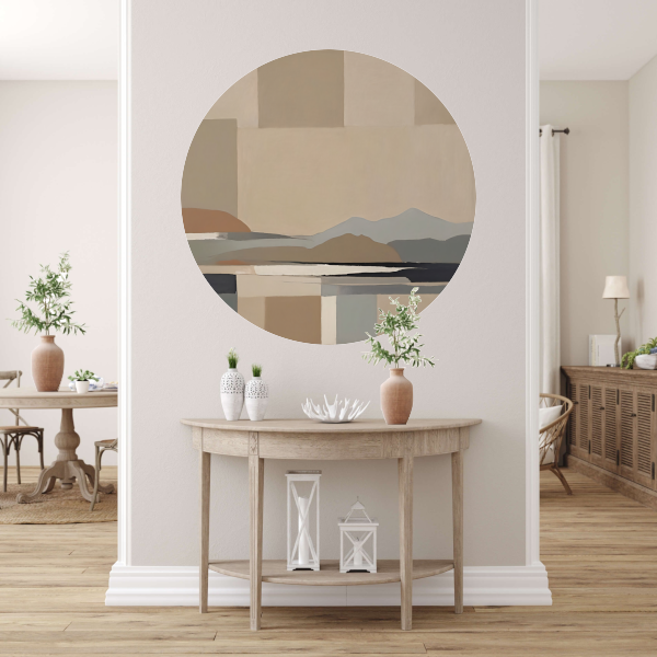 Abstracte Beige Berglandschap in Monochrome Tinten forex muurcirkel