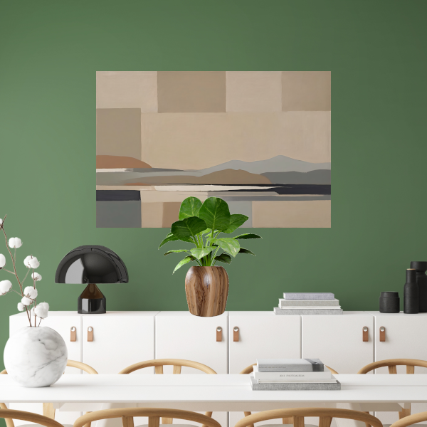 Abstracte Beige Berglandschap in Monochrome Tinten poster