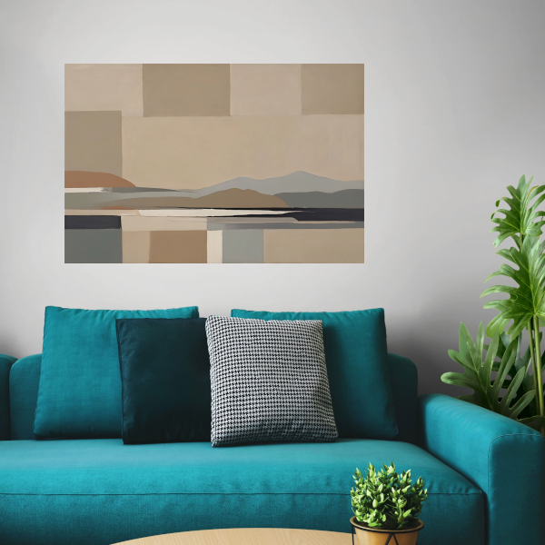 Abstracte Beige Berglandschap in Monochrome Tinten poster