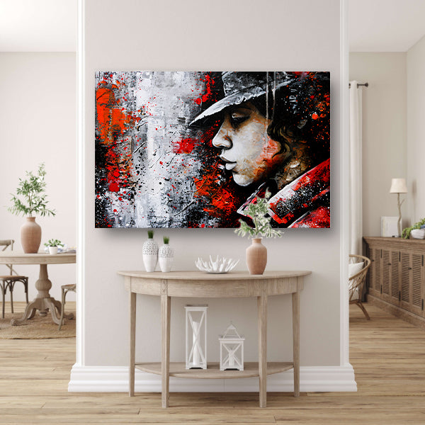 Dynamisch en kleurrijk portret in street art acrylglas