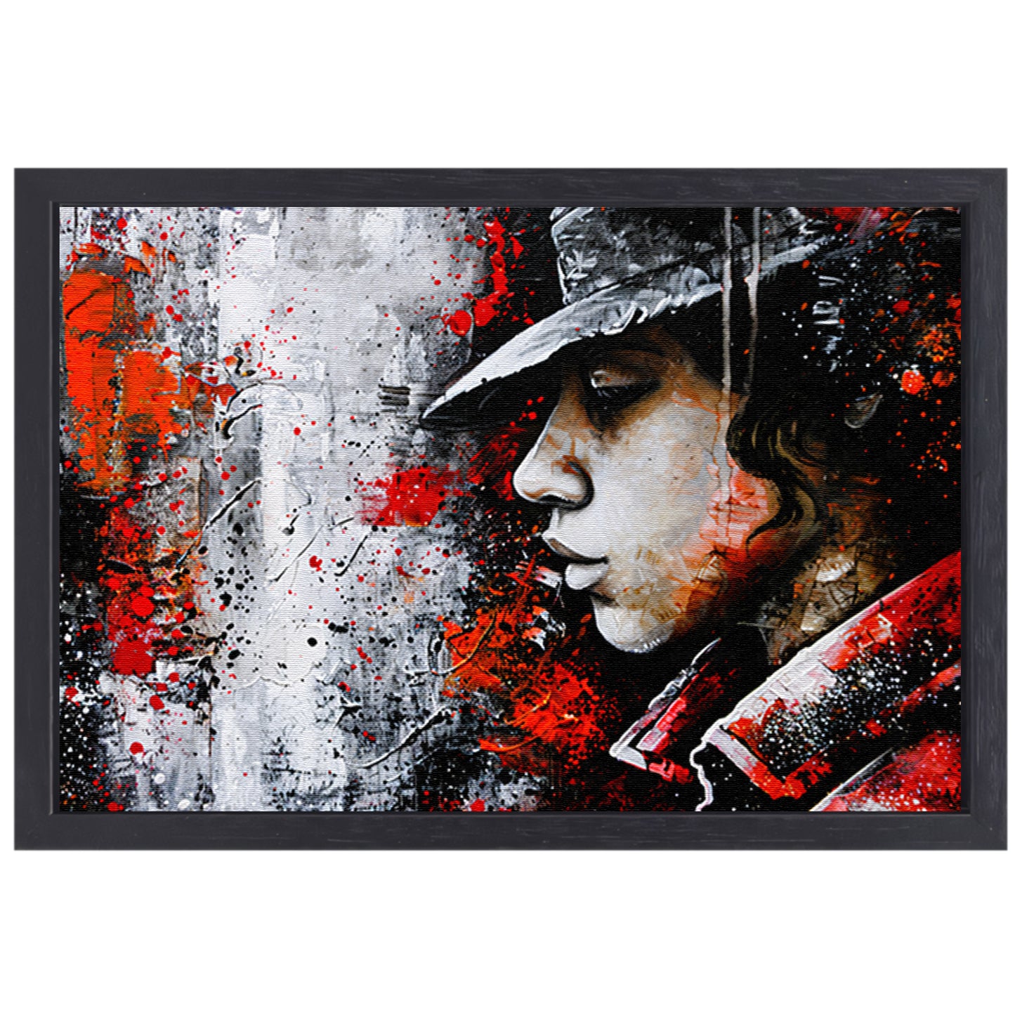Dynamisch en kleurrijk portret in street art canvas met baklijst