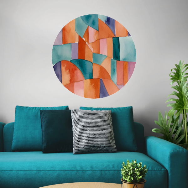 Abstracte Waterverf Mozaïek van Kleur aluminium muurcirkel