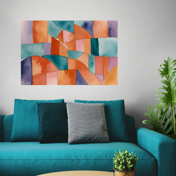 Abstracte Waterverf Mozaïek van Kleur poster