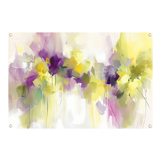 Abstract bloemenveld schilderij met levendige kleuren tuinposter