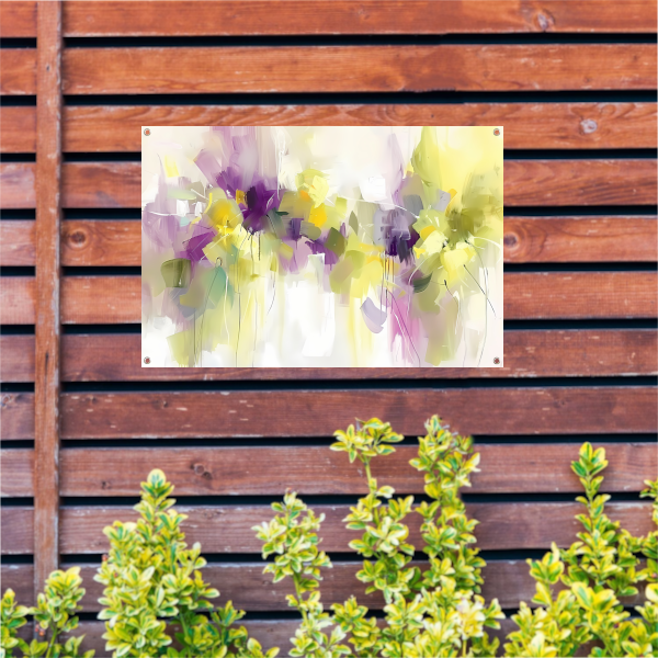 Abstract bloemenveld schilderij met levendige kleuren tuinposter