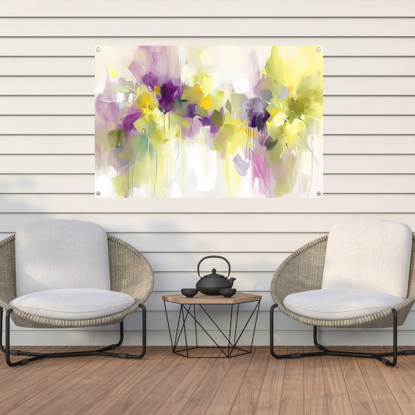 Abstract bloemenveld schilderij met levendige kleuren tuinposter