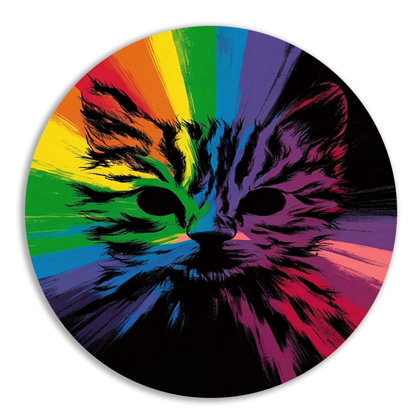 Kleurrijke abstracte kat in regenboogkleuren aluminium muurcirkel