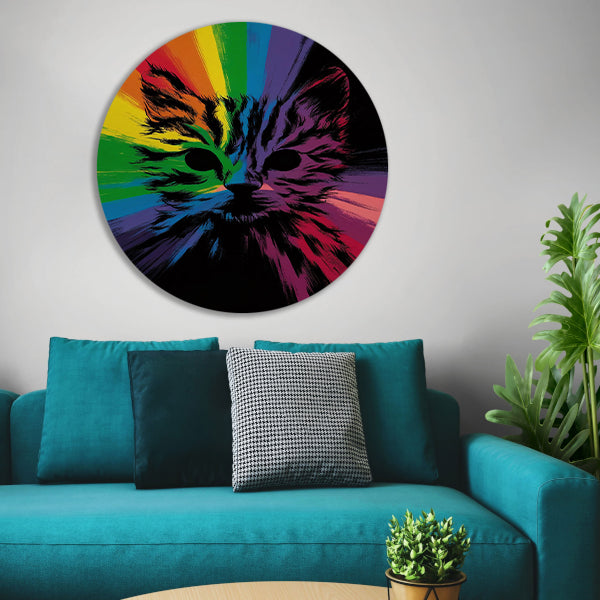 Kleurrijke abstracte kat in regenboogkleuren forex muurcirkel