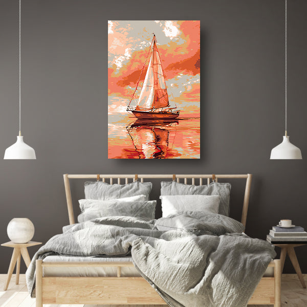 Zeilboot bij zonsondergang digitale kunst acrylglas