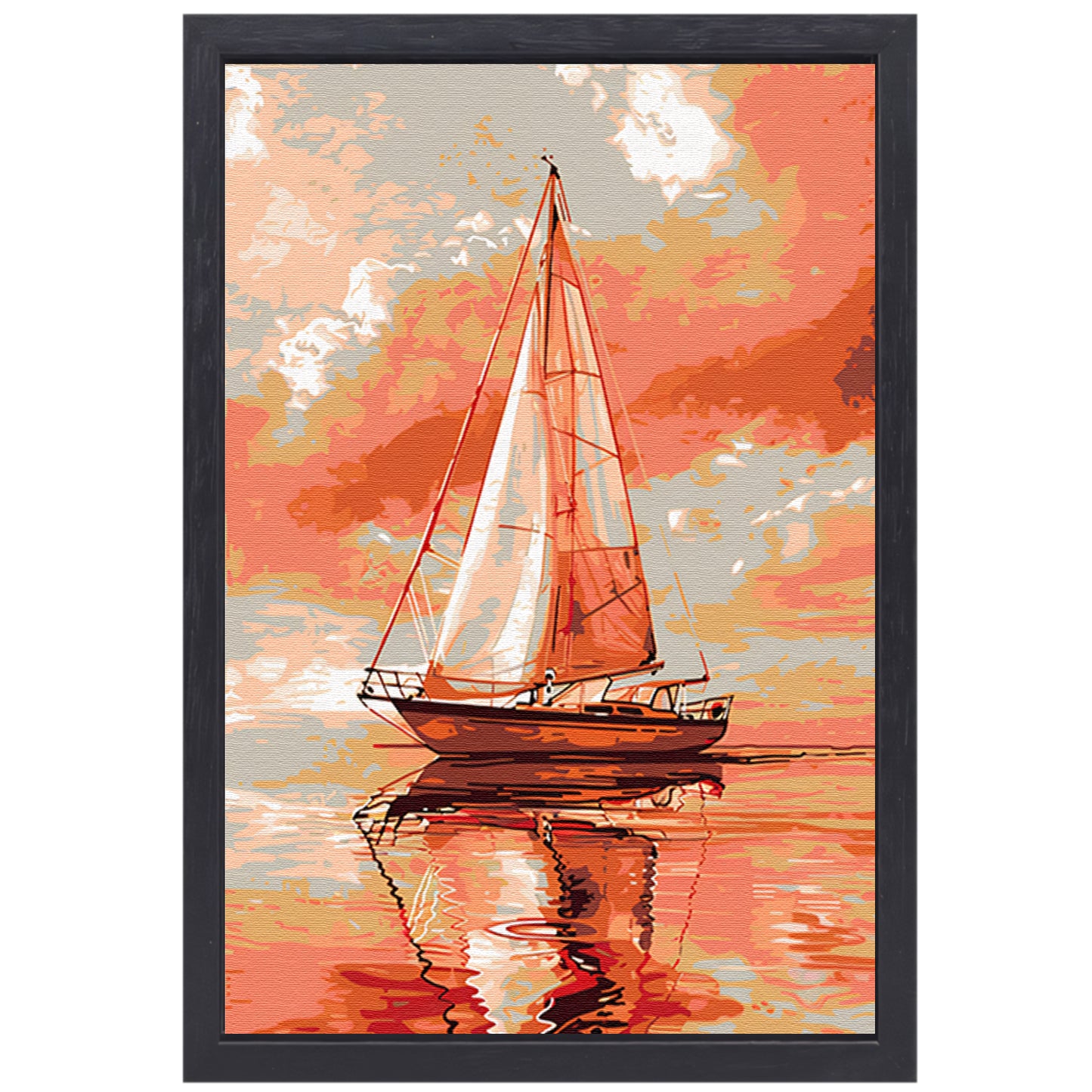 Zeilboot bij zonsondergang digitale kunst canvas met baklijst