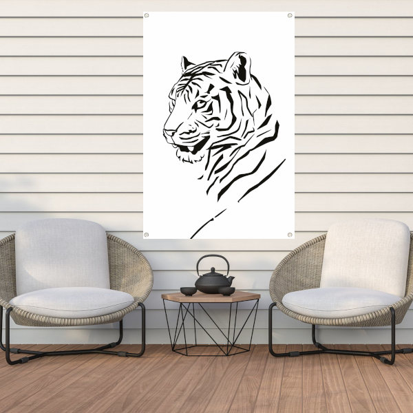 Minimalistische Zwarte Tijger Lijnenkunst tuinposter