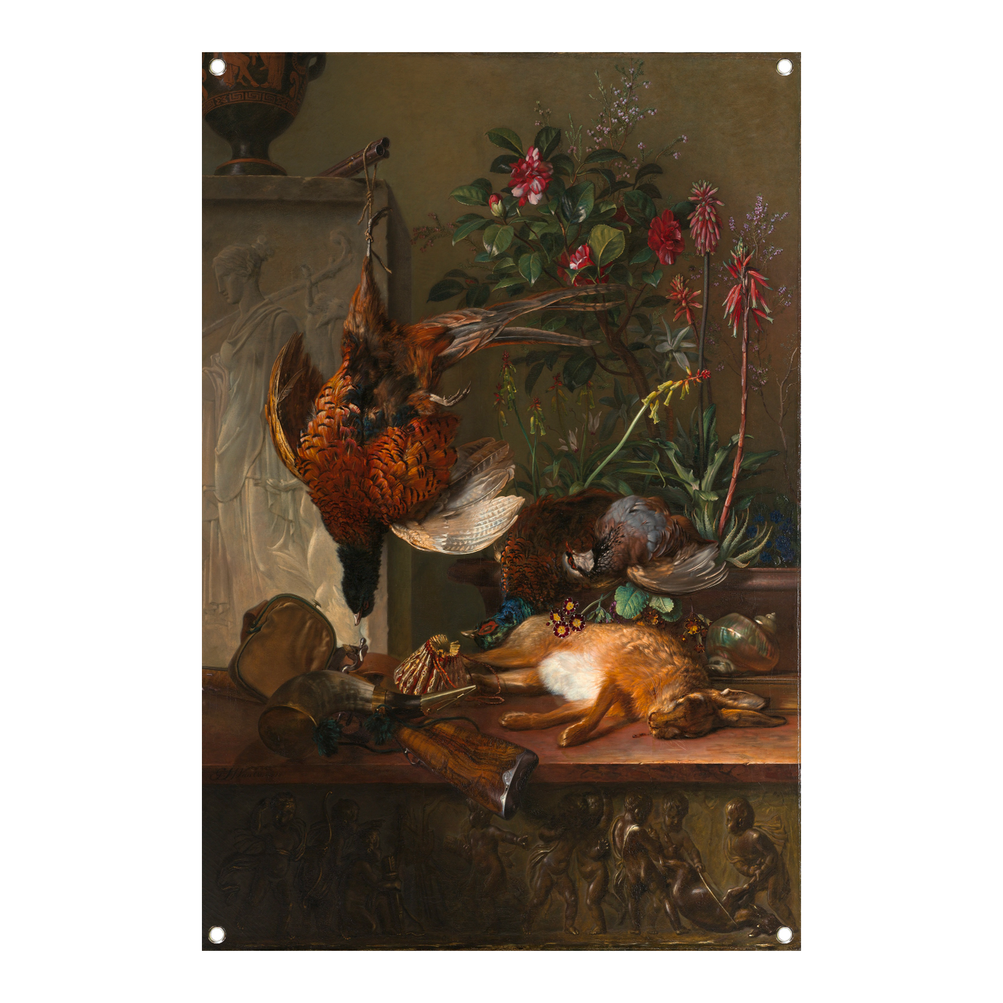 Stilleven met jachtbuit en Griekse stèle - Georgius Jacobus Johannes van Os tuinposter