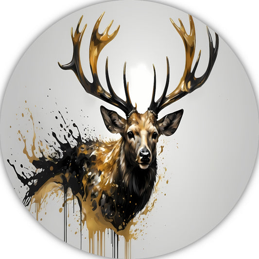 Hert in Dynamische Gouden Vlekken aluminium muurcirkel