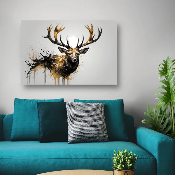Hert in Dynamische Gouden Vlekken canvas