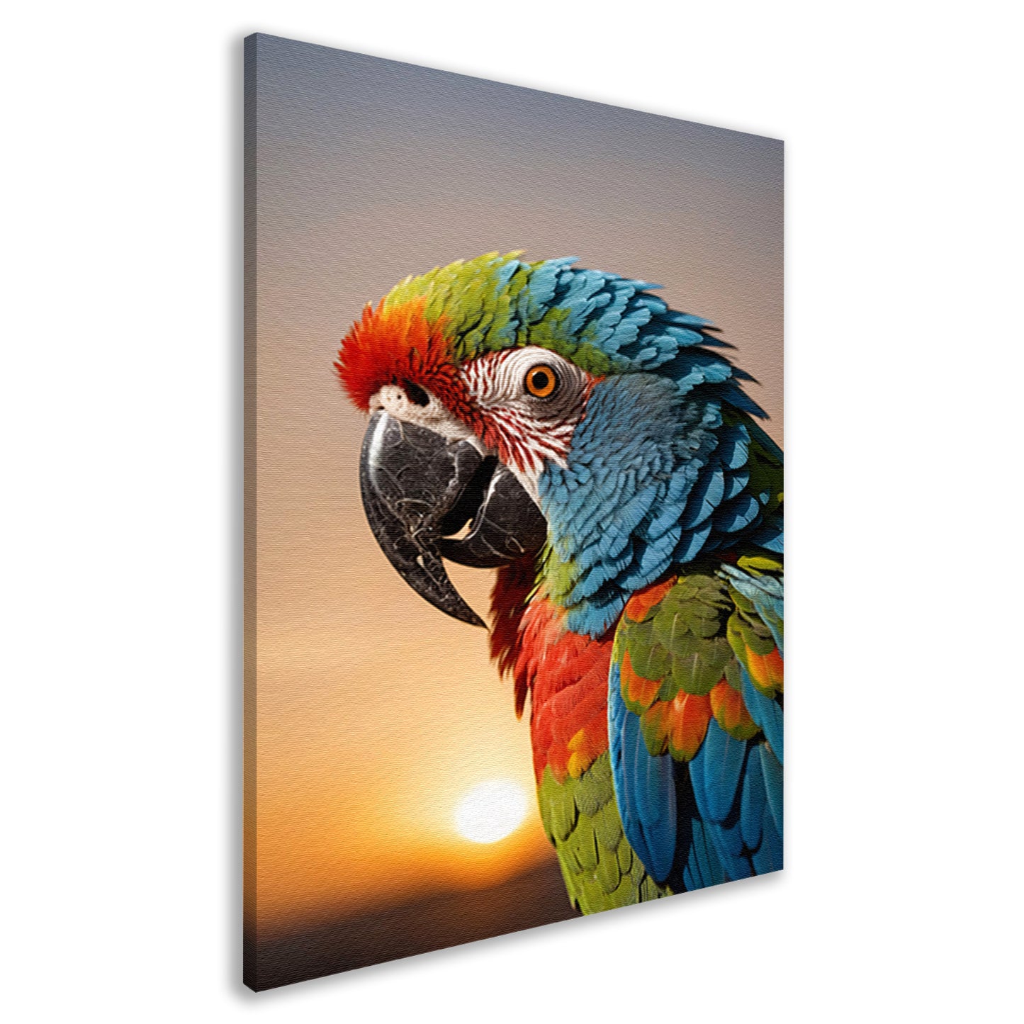 Kleurrijke papegaai bij zonsondergang kunstfoto canvas