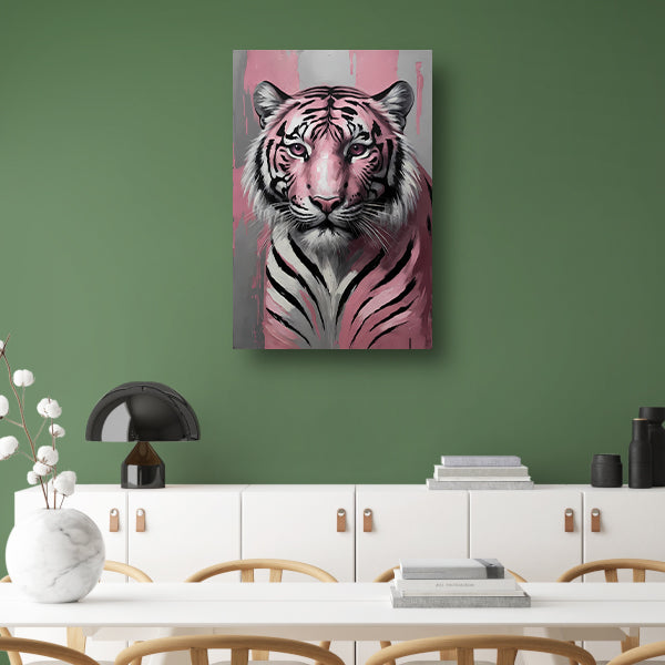 Abstract Roze en Zilver Tijger Schilderij canvas met baklijst