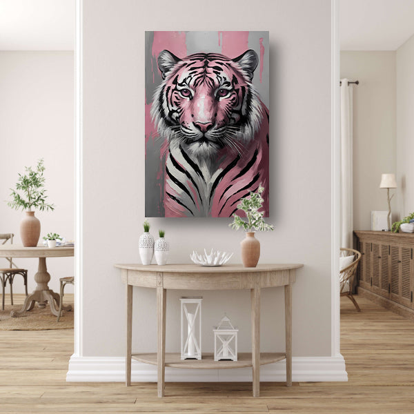 Abstract Roze en Zilver Tijger Schilderij canvas