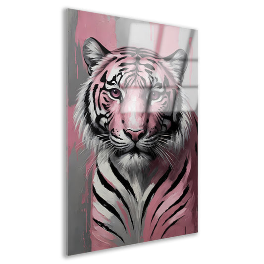 Abstract Roze en Zilver Tijger Schilderij Acrylglas
