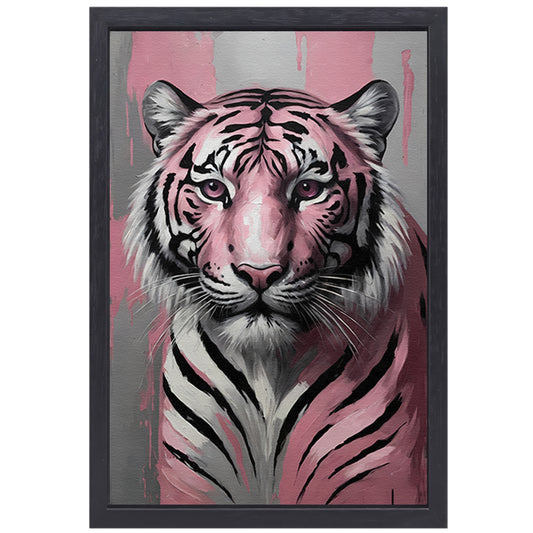 Abstract Roze en Zilver Tijger Schilderij canvas met baklijst