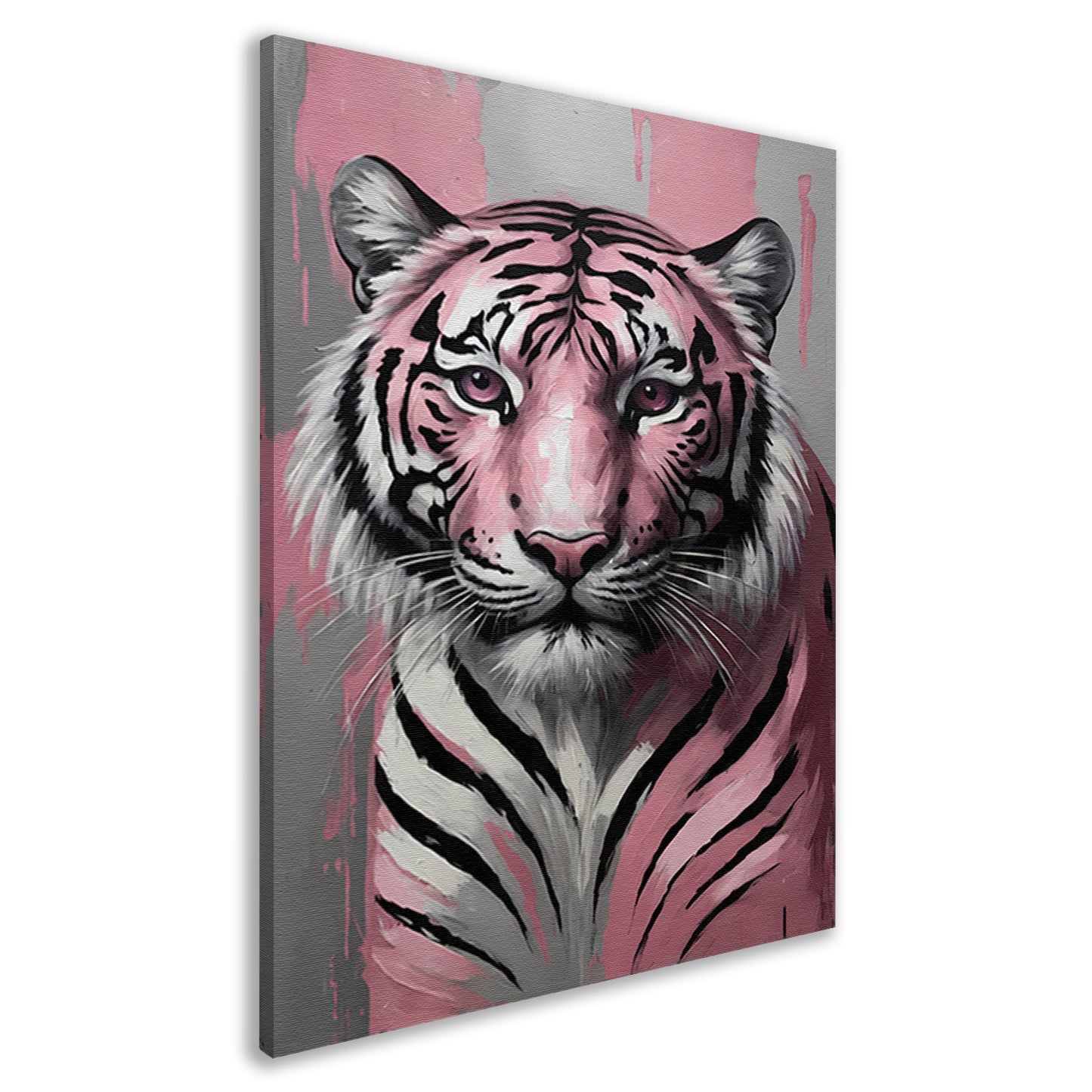 Abstract Roze en Zilver Tijger Schilderij canvas