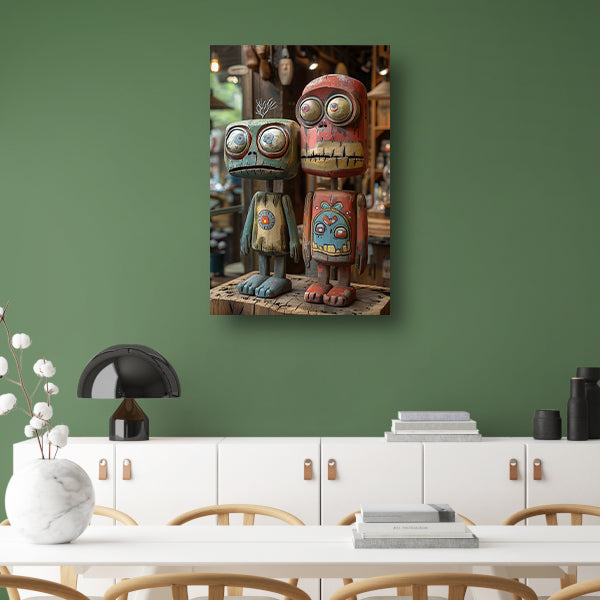 Twee Kleurrijk Houten Figuren canvas
