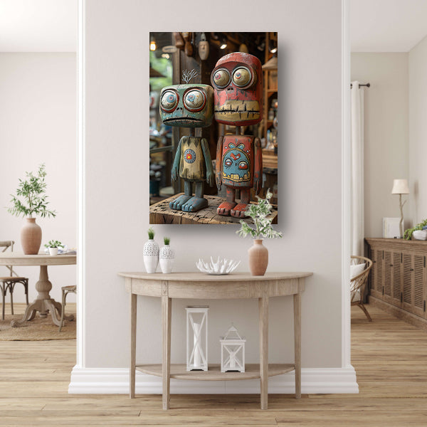 Twee Kleurrijk Houten Figuren canvas