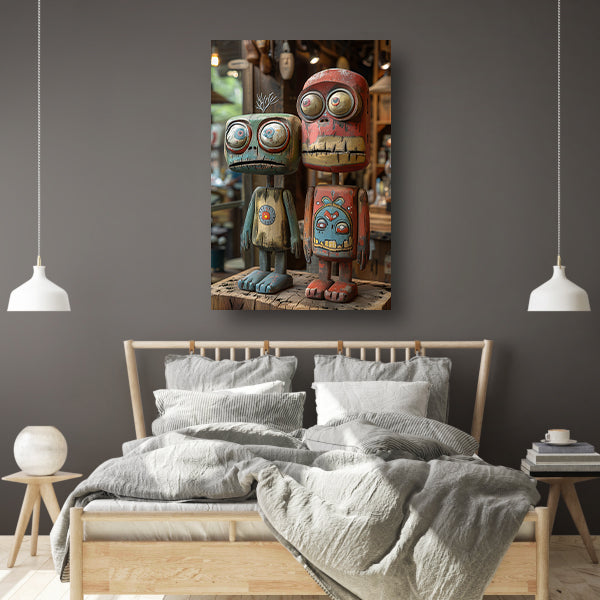 Twee Kleurrijk Houten Figuren canvas