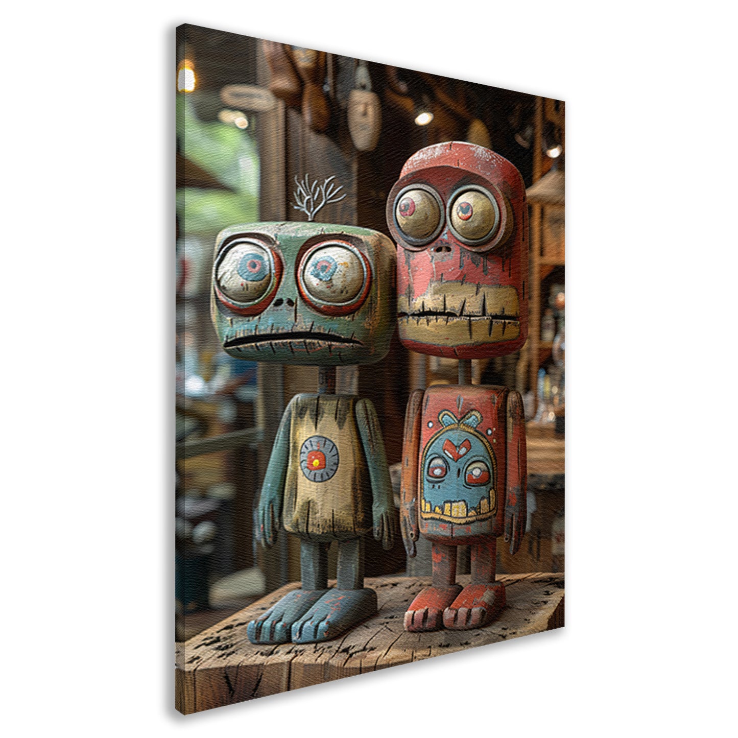 Twee Kleurrijk Houten Figuren canvas
