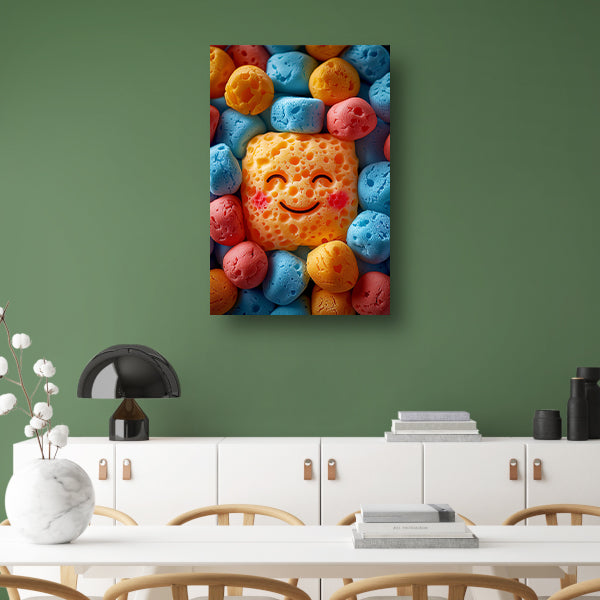 Vrolijke spons omringd door snoepjes poster