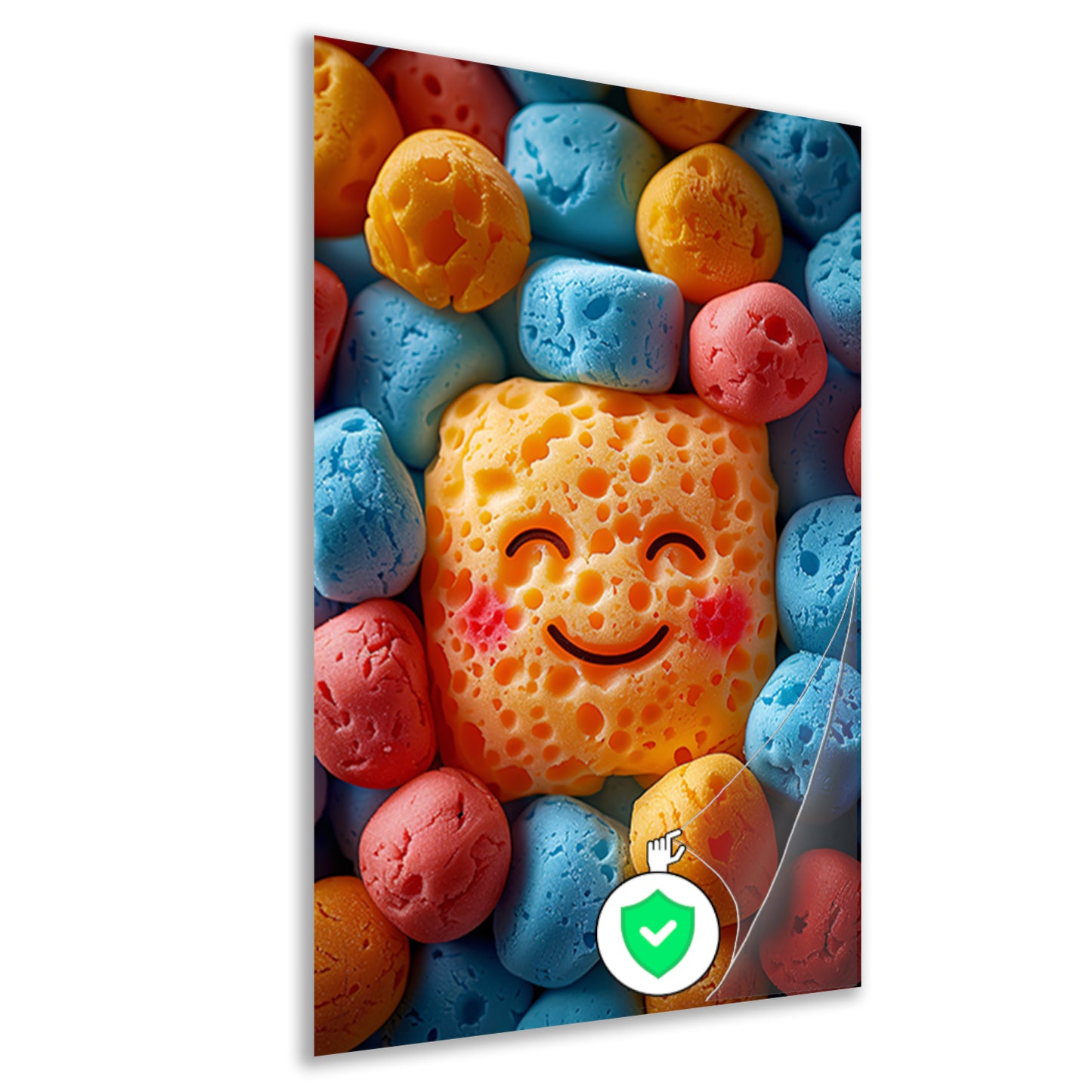 Vrolijke spons omringd door snoepjes poster
