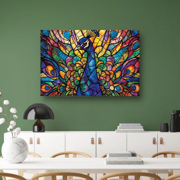 Glas-in-lood pauw in levendige kleuren canvas