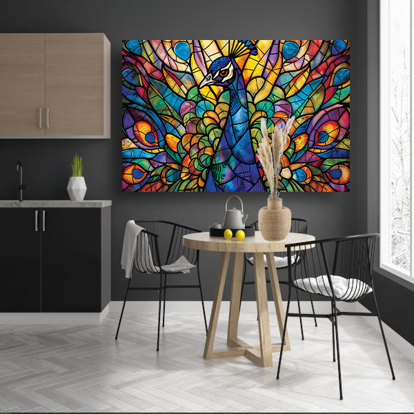 Glas-in-lood pauw in levendige kleuren canvas