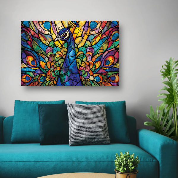 Glas-in-lood pauw in levendige kleuren canvas