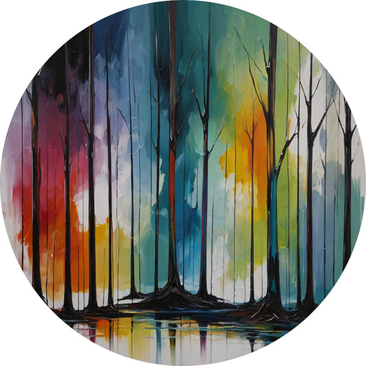 Seizoenen van Kleur: Abstract Bos Tafereel aluminium muurcirkel
