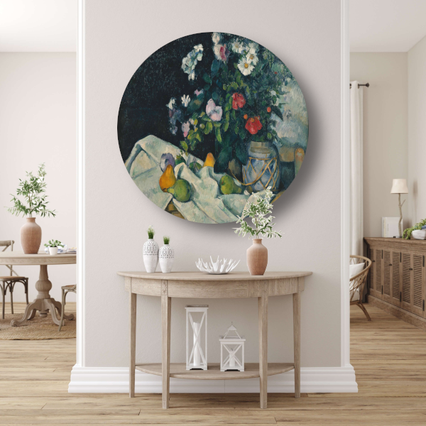 Stilleven met bloemen en fruit - Paul Cézanne aluminium muurcirkel