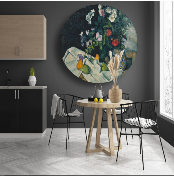 Stilleven met bloemen en fruit - Paul Cézanne aluminium muurcirkel