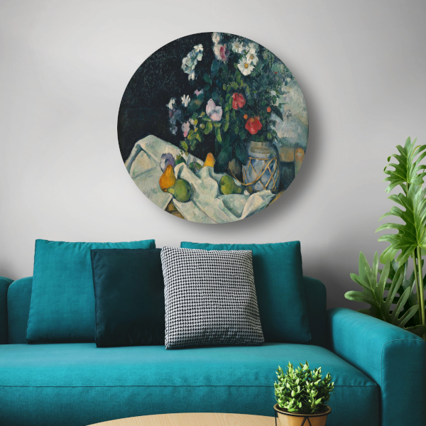 Stilleven met bloemen en fruit - Paul Cézanne aluminium muurcirkel
