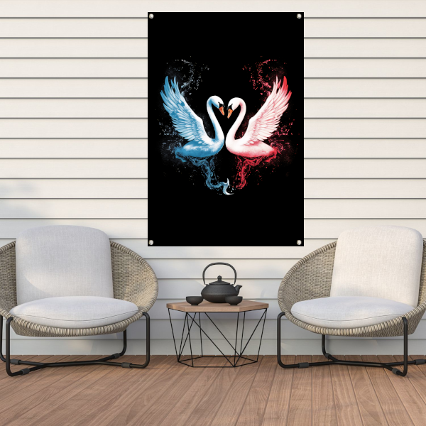 Minimalistische lijnencompositie in zwart-wit tuinposter