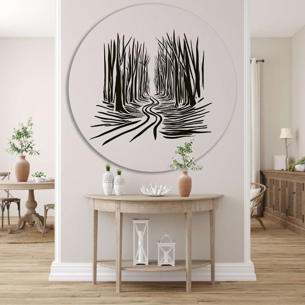 Abstracte Bomen op een Slingerend Pad aluminium muurcirkel
