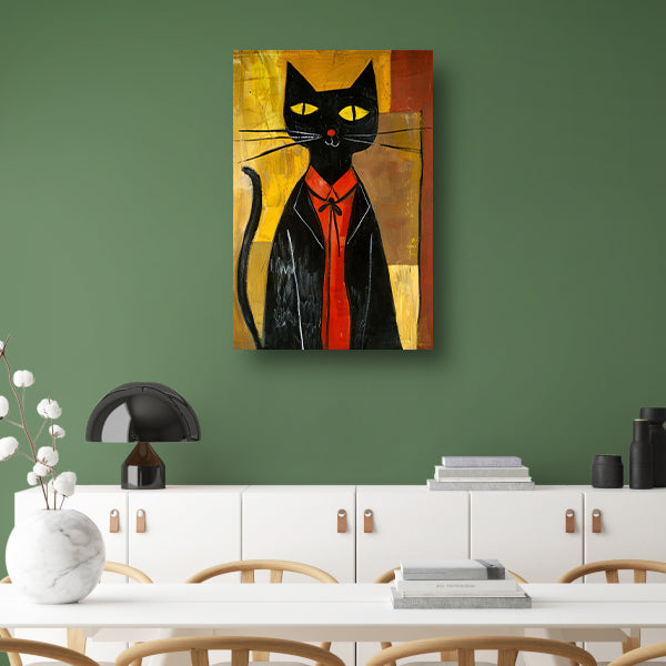 Modern Kat in Pak met Strikje canvas