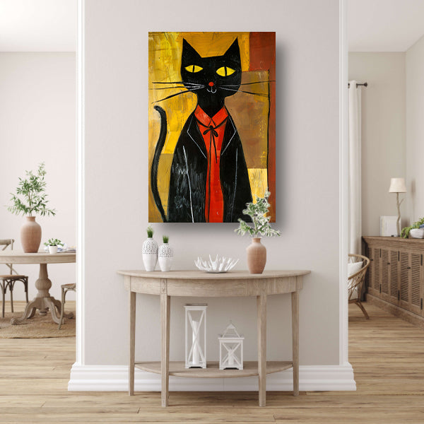 Modern Kat in Pak met Strikje canvas