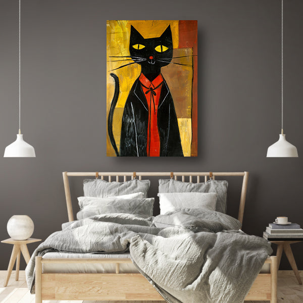 Modern Kat in Pak met Strikje canvas