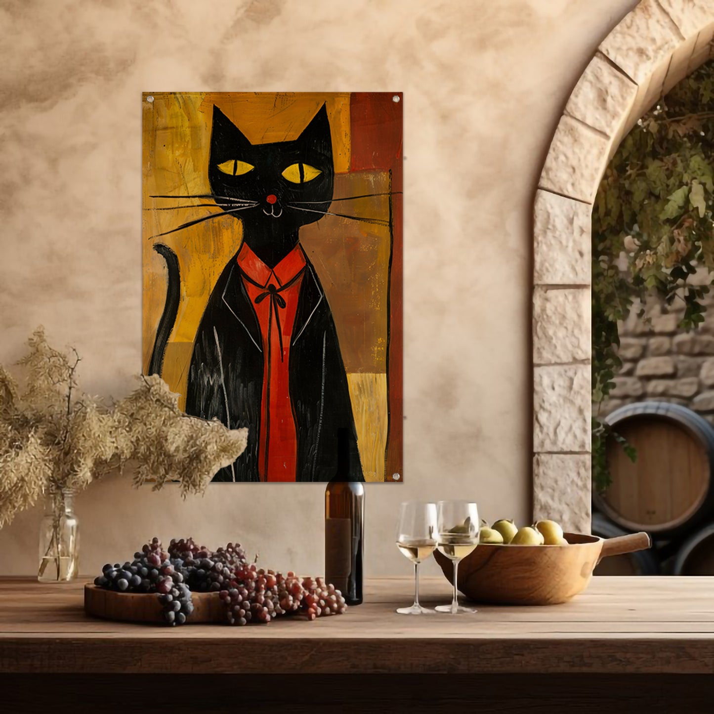 Modern Kat in Pak met Strikje tuinposter