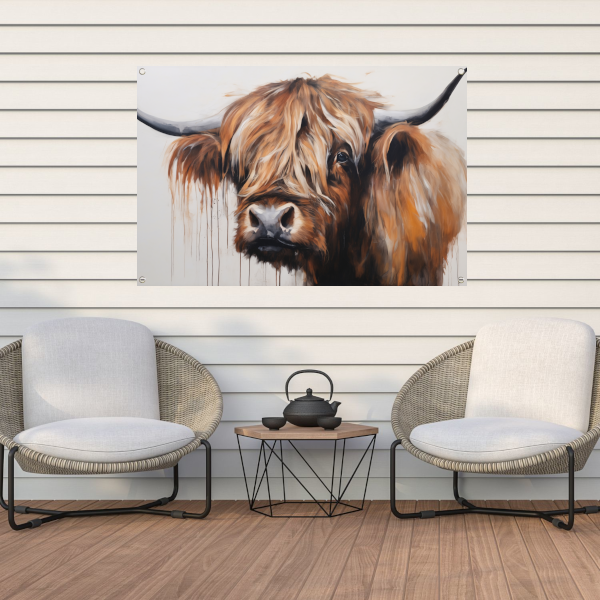 Intens Blikkende Hoogland Stier in Kunst tuinposter