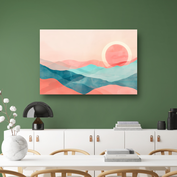 Abstract landschap met zonsondergang in pasteltinten canvas