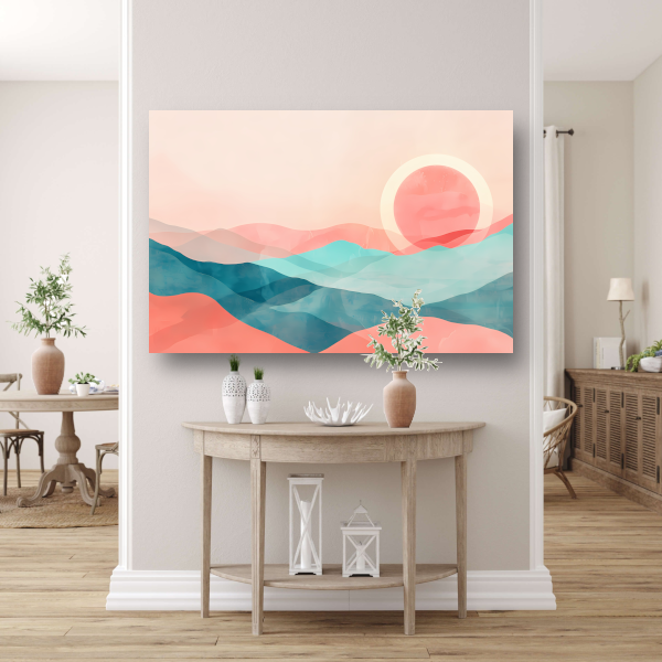 Abstract landschap met zonsondergang in pasteltinten canvas