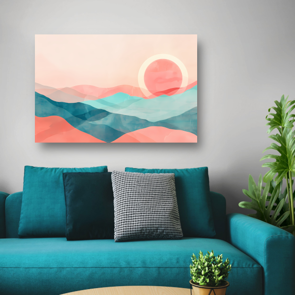 Abstract landschap met zonsondergang in pasteltinten canvas