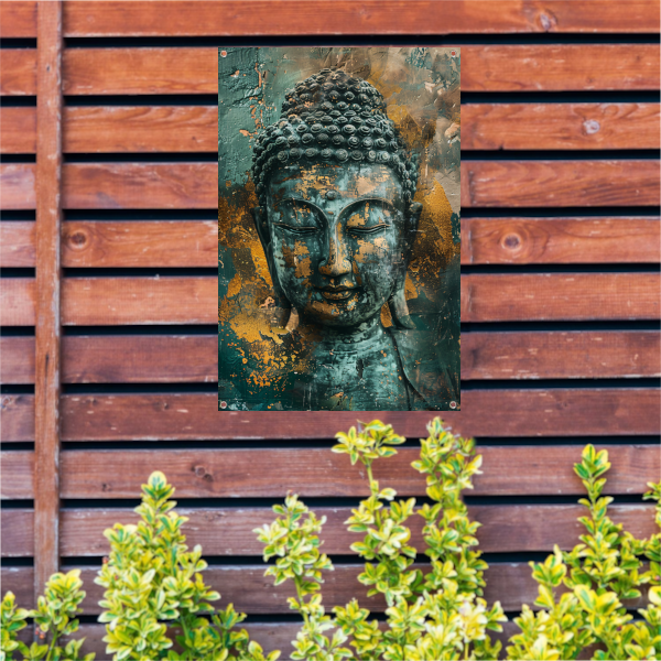 Mysterieuze Boeddha in rustieke stijl tuinposter